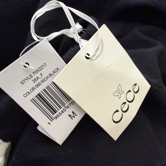 CeCe Short Sleeve Contrast Collar Polo Sweater Womens Size Medium Black NWT - Picture 6 of 7